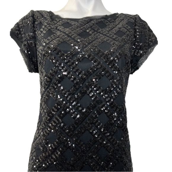 Eliza J size 12 black sequin short sleeve sheath dress - Picture 2 of 5